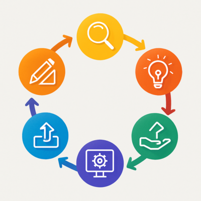 Infographic showing the 6‑D cloud migration roadmap with icons and flow arrows