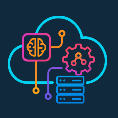 Illustration of cloud-native AI architecture with serverless and machine learning icons