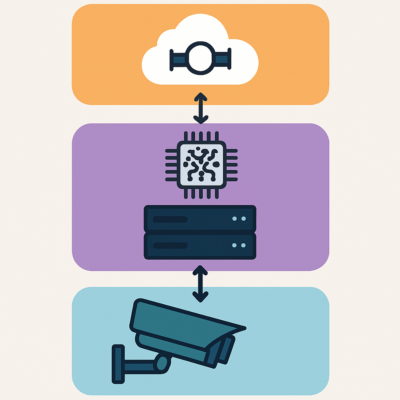 Diagram of computer vision architecture with edge devices and cloud pipelines for healthcare and manufacturing