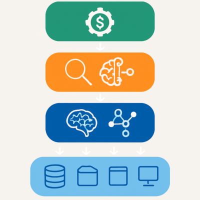 Visual representation of enterprise RAG and LLM architecture highlighting data pipelines, retrieval, and cost management.